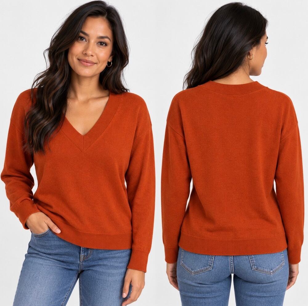 Banana Republic Women’s S Rust Orange Silk Cashmere V-Neck Sweater